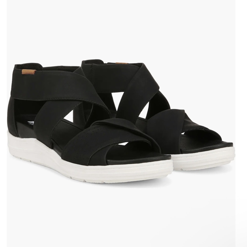 Dr. Scholl's Black & White Strap Low Wedge Sandals Women's Time Off Fun 7M